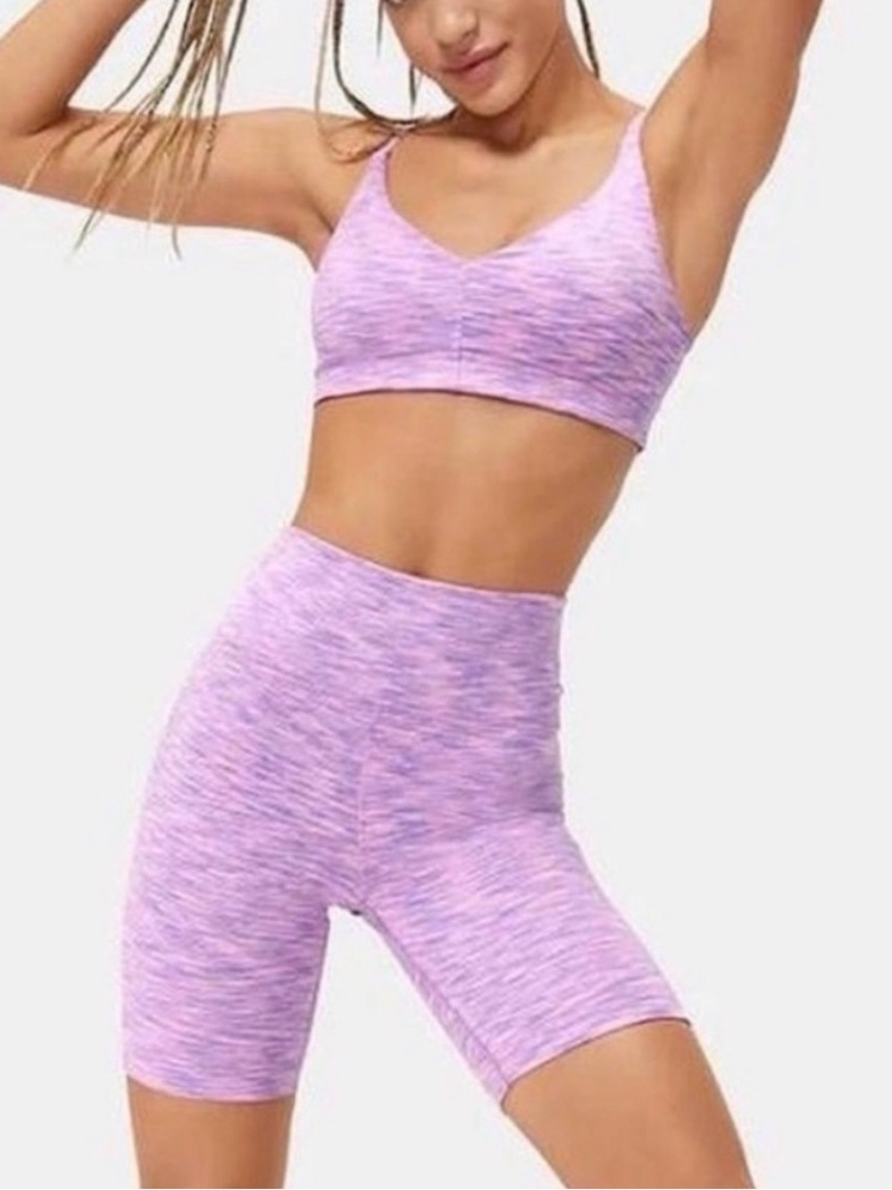 Outdoor Voices Freeform Purple Biker Shorts and Sports Bra set